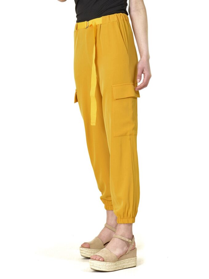 Pantalón Bolsillos Cinturón Italiano Amarillo